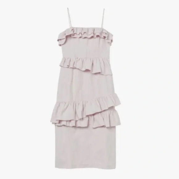 Brock Collection x H&M Large Flounced Dress Cotton Ruffled Pink Fitted Tiered - Picture 1 of 6